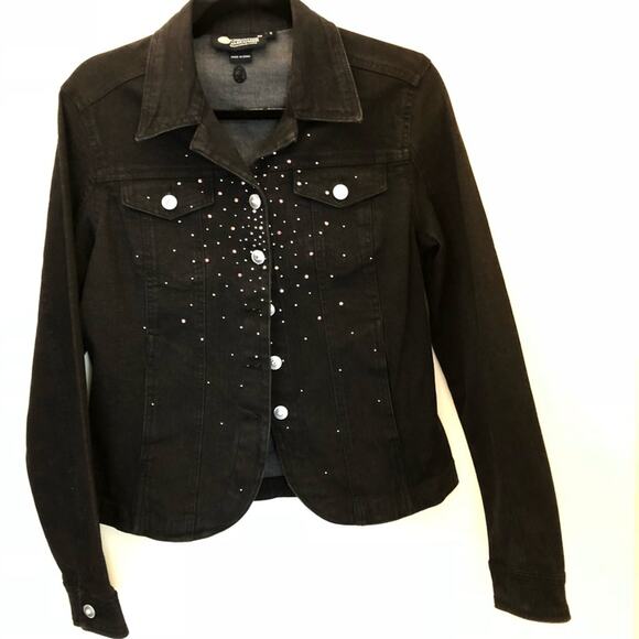 Christine Alexander Black Denim Jacket Embellished Small - Picture 1 of 7
